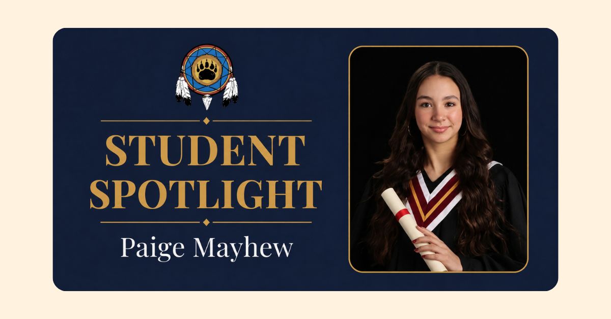 Student Spotlight graphic featuring Paige Mayhew.